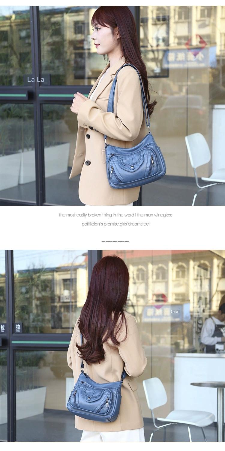 Fashionable Shoulder Bag, Retro Style Soft Leather Mother's Bag, Casual Shopping, Lightweight Crossbody Bag 8023