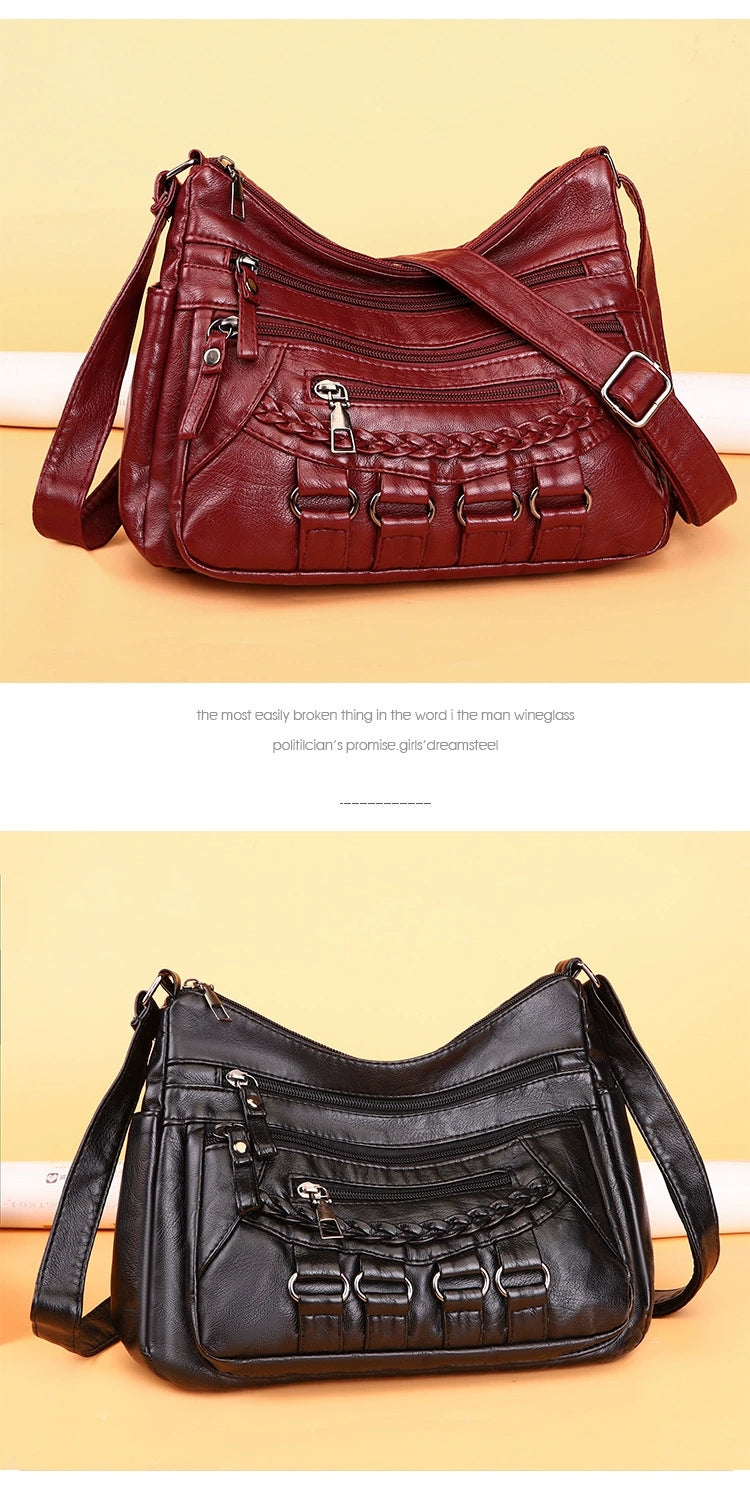 Soft Leather Bag Women's All-match Middle-aged Large Capacity Shoulder Crossbody Bag for Women 8020