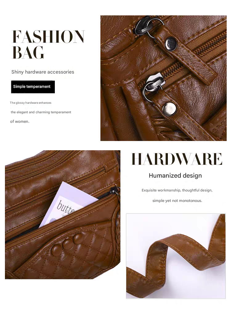 Soft leather women's bag, new style, fashionable and versatile bag, large capacity, trendy shoulder crossbody bag 8028