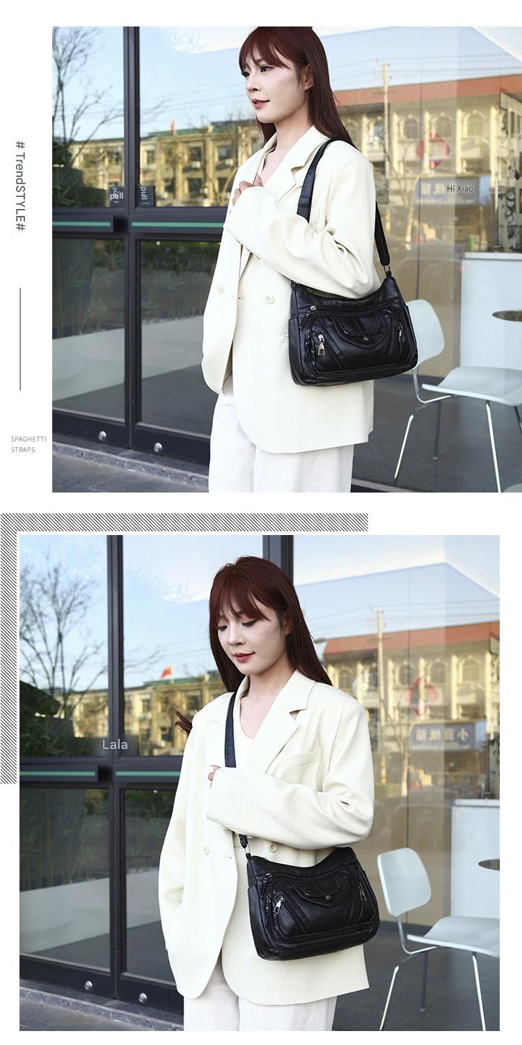 Fashionable Shoulder Bag, Retro Style Soft Leather Mother's Bag, Casual Shopping, Lightweight Crossbody Bag 8023