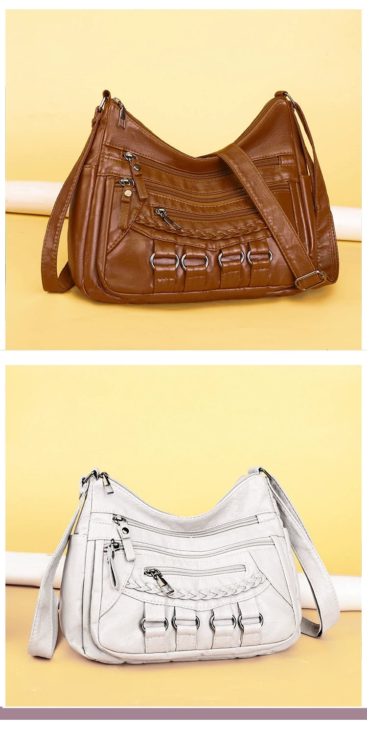 Soft Leather Bag Women's All-match Middle-aged Large Capacity Shoulder Crossbody Bag for Women 8020