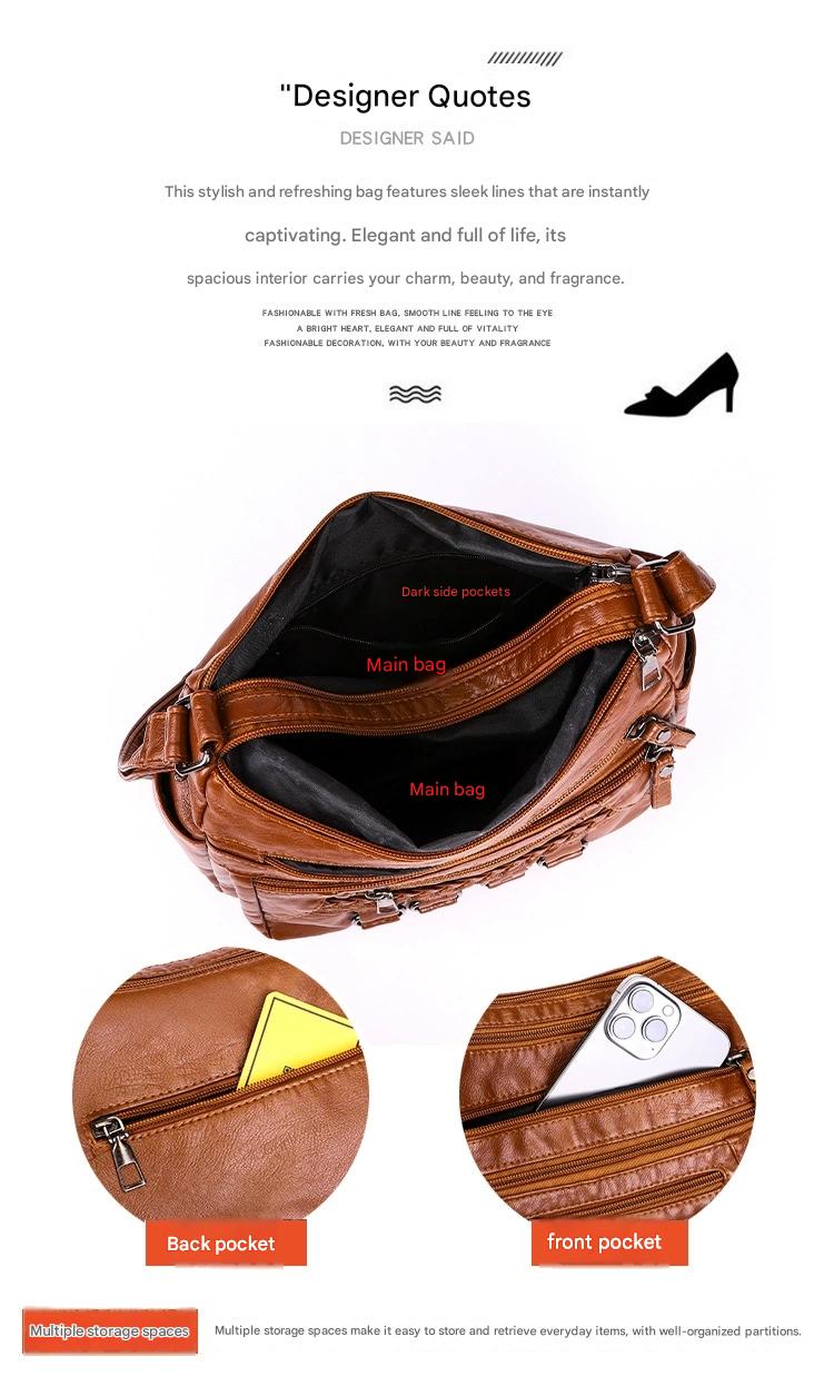 Soft Leather Bag Women's All-match Middle-aged Large Capacity Shoulder Crossbody Bag for Women 8020