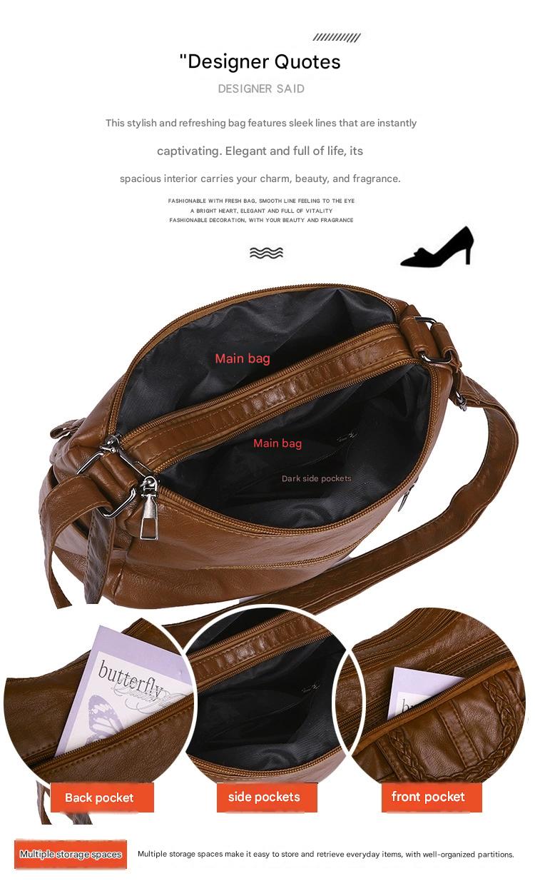 Fashionable Shoulder Bag, Retro Style Soft Leather Mother's Bag, Casual Shopping, Lightweight Crossbody Bag 8023