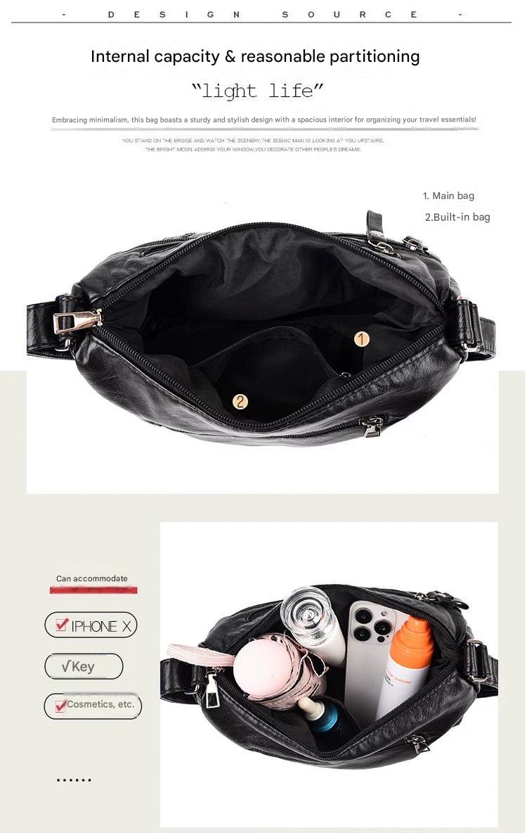 New Fashion Large-Capacity Woven Crossbody Bag, Korean Style, Simple and Elegant, Multi-Compartment, Soft Leather with a High-End Feel 8036