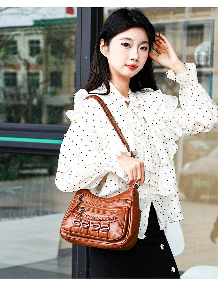 Soft Leather Bag Women's All-match Middle-aged Large Capacity Shoulder Crossbody Bag for Women 8020